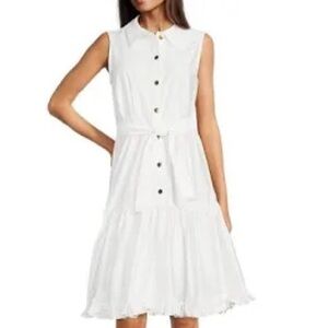 Calvin Klein Women’s White Sleeveless Size 8 Button-Down 100% Cotton Midi Dress